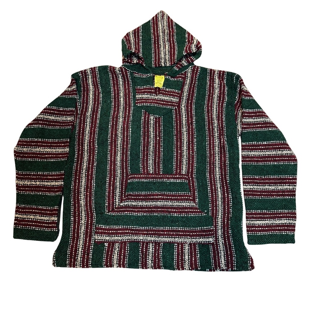 Frank’s Textiles Baja Hoodie Adult XL Green Burgundy Mexican Pullover Hooded